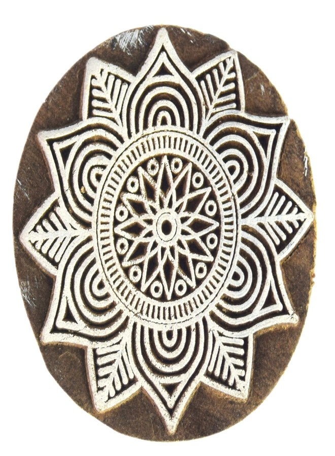 Global Art Round Shape Textile Printing Block - Collectible Fabric Border Stamp - Wooden Floral Print Stamp Blocks for Textile Block Printing i77-210 - Image 1